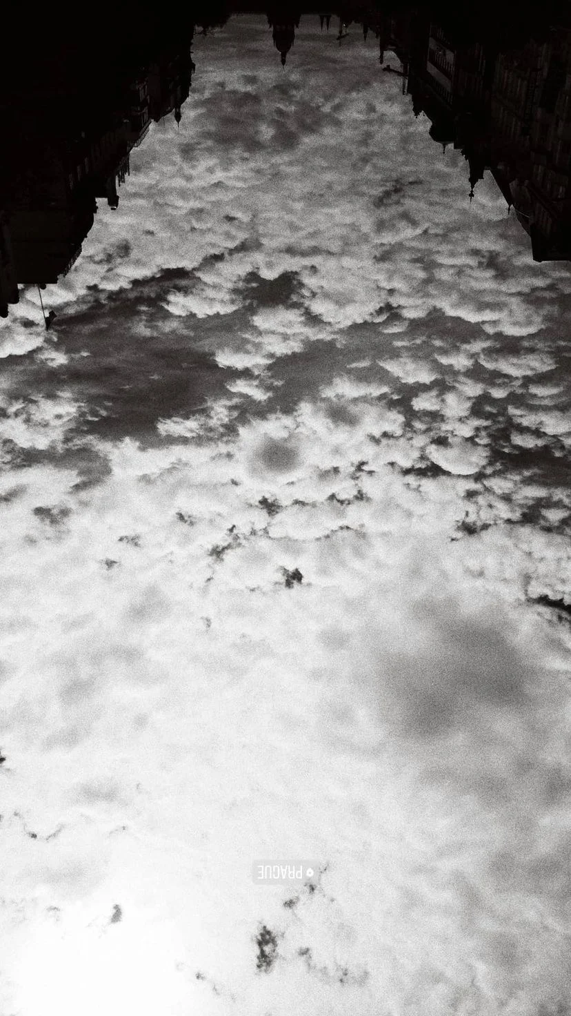 Black and white view of rough water between dark edges, W:9 H:16, photograph 26