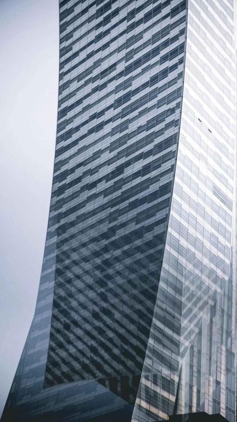 Geometric glass tower seen from below, W:9 H:16, photograph 57